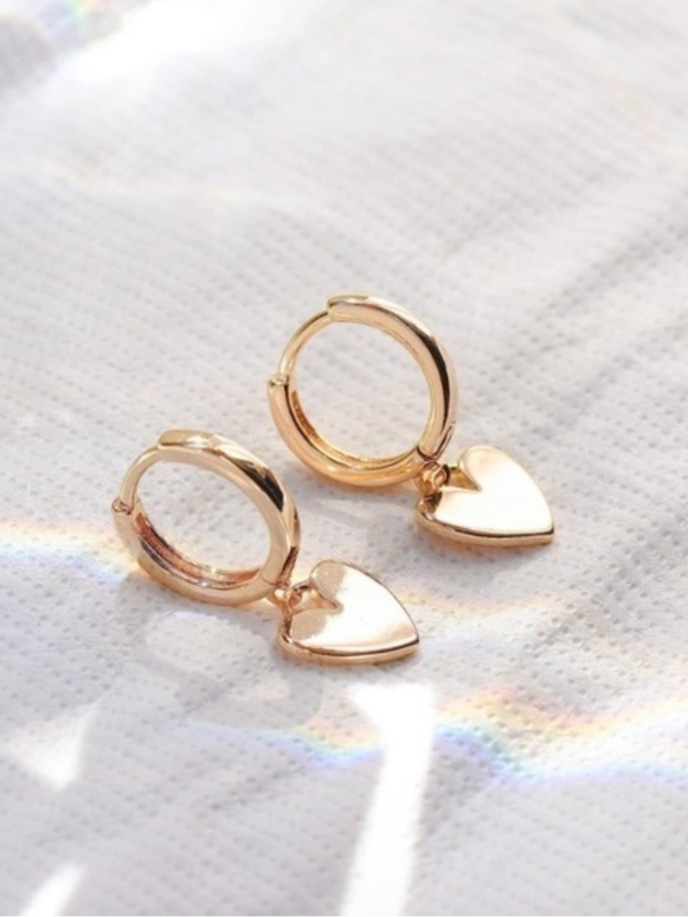 14k Gold Plated Heart Huggie Hoop Earrings